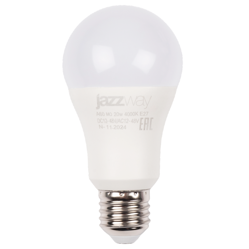 Лампа светодиодная низковольтная PLED-A60 МО 20w 4000K E27 DC12-48V/AC12-48V  | .5050624  | Jazzway — фото 1 | Sento
