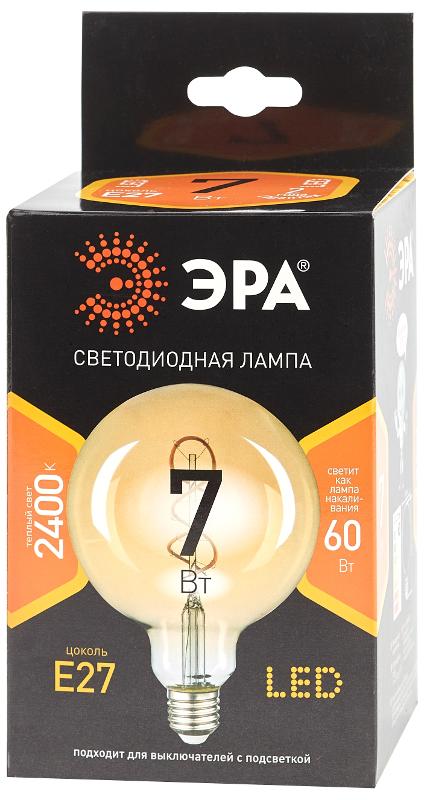 Лампа светодиодная F-LED G95-7W-824-E27 spiral gold (филамент, шар спир зол, 7Вт, тепл, E27) (20/560) | Б0047663 | ЭРА — миниатюра 4