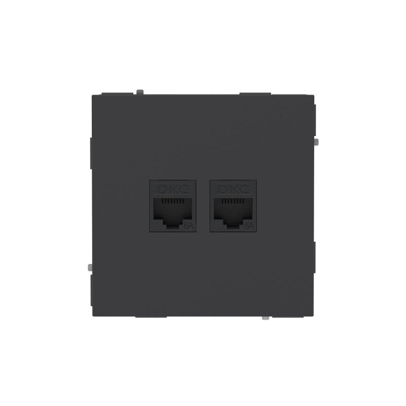Компьютерная розетка RJ-45 без шторки, кат.6А двойная, KANT, черный уголь | 7012674 | DKC — миниатюра 1