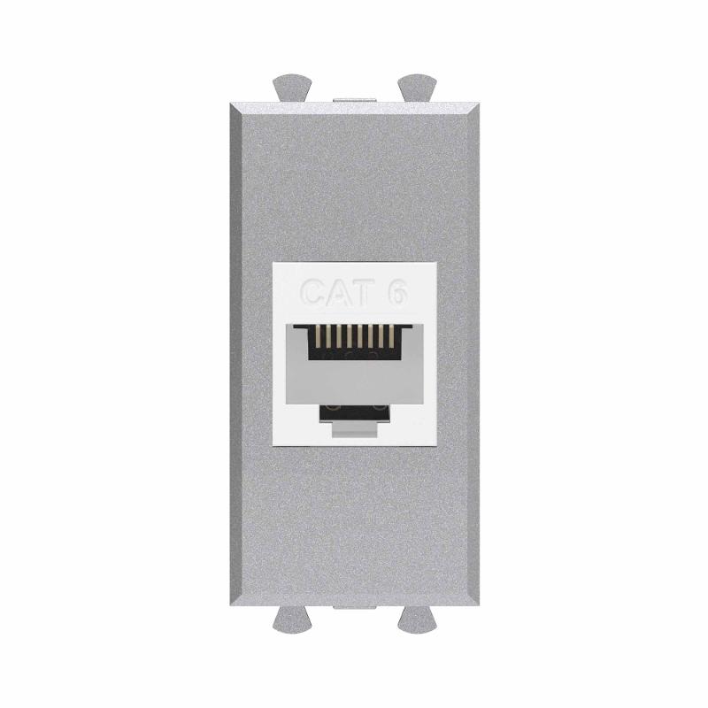 Компьютерная розетка RJ-45 без шторки модульная, кат.6, "Avanti", "Закаленная сталь", 1 модуль | 4404691 | DKC — миниатюра 1
