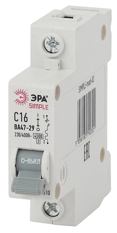 Выключатель автоматический однополюсный SIMPLE-mod-03 ВА47-29 1P 16А 4,5кА характеристика C SIMPLE | Б0039220 | ЭРА — ЭРА (Энергия света)