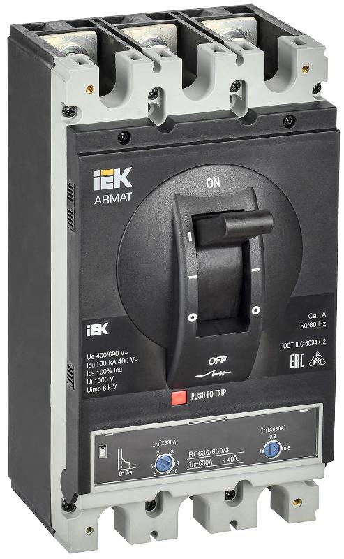 ARMAT Авт. выкл. лит. корпус 3P I 100кА 630А ТМ рег. | AR-MCCB-3I-100-0630A-ATUC | IEK — фото 1 | Sento