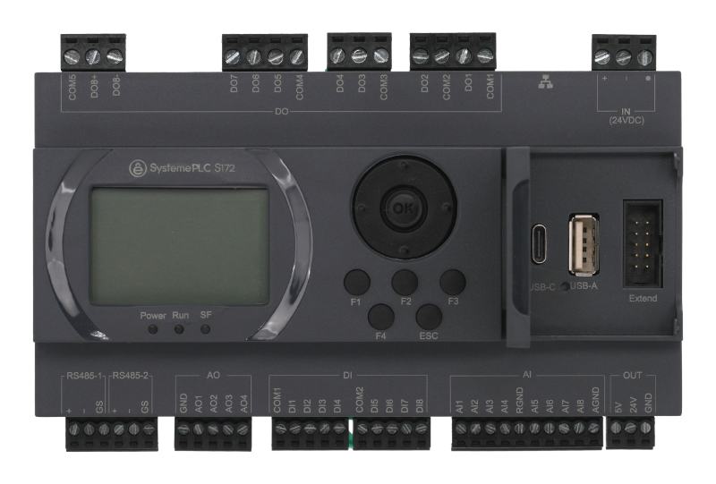 ПЛК S172; 24 VDC; дисплей; 28 IO: 8 DI, 8 DO (транзистор), 8 AI, 4 AO; 2xRS485, 1xRJ45 | SM172PS11BDT | SE — миниатюра 3