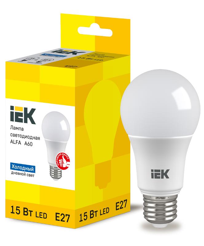 Лампа светодиодная  ALFA A60 груша 15Вт 230В 6500К E27 | LLA-A60-15-230-65-E27 | IEK — IEK (ИЭК)