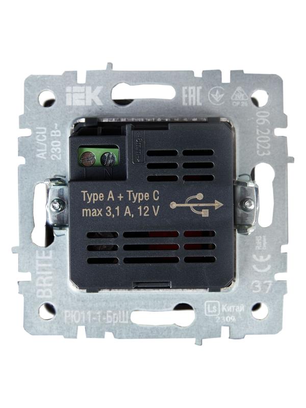 BRITE Розетка USB A+C 18Вт РЮ11-1-БрШ шампань | BR-U22-018-K37 | IEK — миниатюра 4