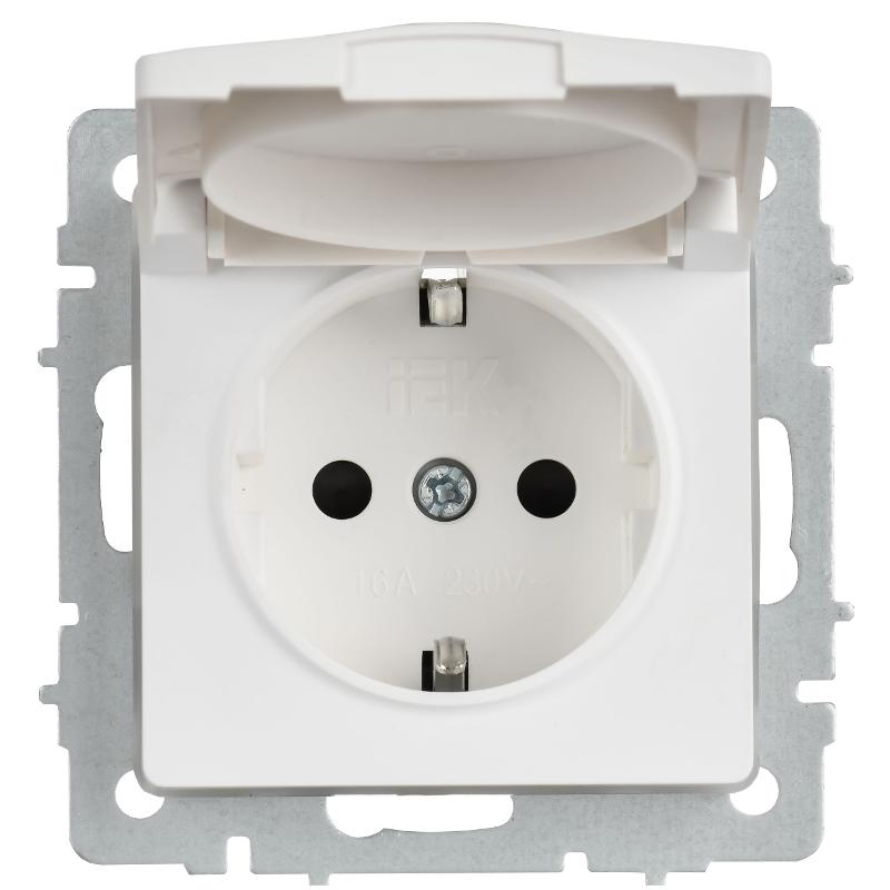 BRITE Розетка 1-местная с заземлением с защитными шторками и крышкой 16А IP44 РСбш10-3-44-БрАБ арктический белый  | BR-R16-16-44-K91 | IEK — миниатюра 3