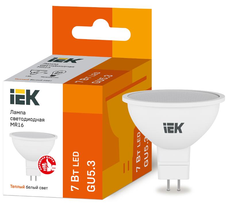Лампа светодиодная LED 7Вт GU5.3 220В 3000К MR16 софит | LLE-MR16-7-230-30-GU5 | IEK — миниатюра 1