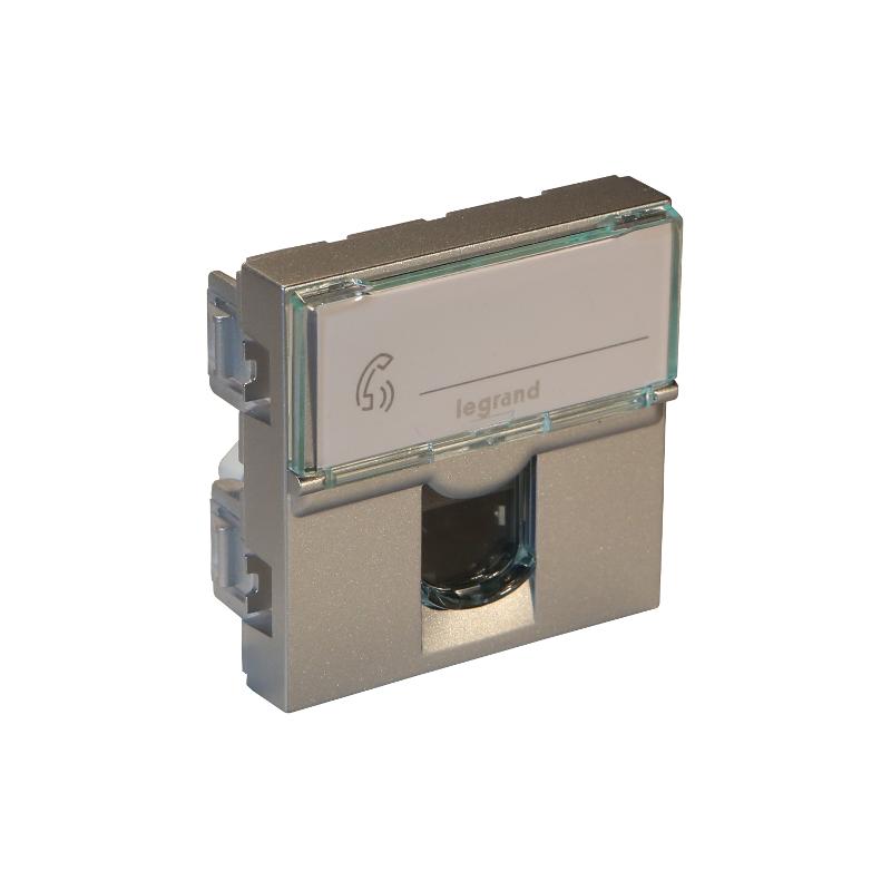 Розетка RJ 45 - Программа Mosaic - категория 6 - FTP 90° - 2 модуля - алюминий - LCS² | 079492 | Legrand — Legrand