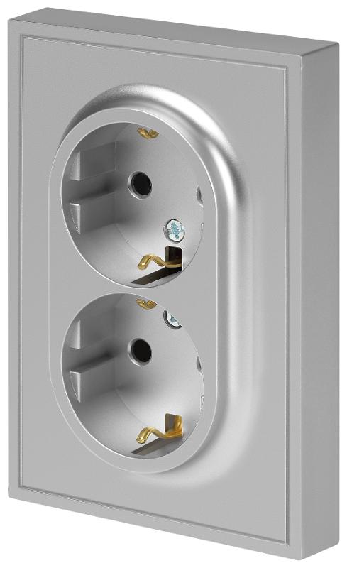 Розетка Galaxy 15-2104-03 с заземлением двойная 2X2P+E Schuko 16А-250В IP20 алюминий | Б0070681 | ЭРА — миниатюра 4