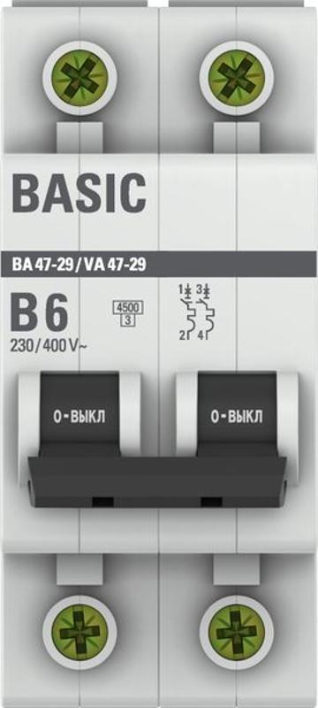 Выключатель автоматический двухполюсный 2P 6А (B) 4,5кА ВА 47-29 EKF Basic|mcb4729-2-06-B|EKF — миниатюра 4