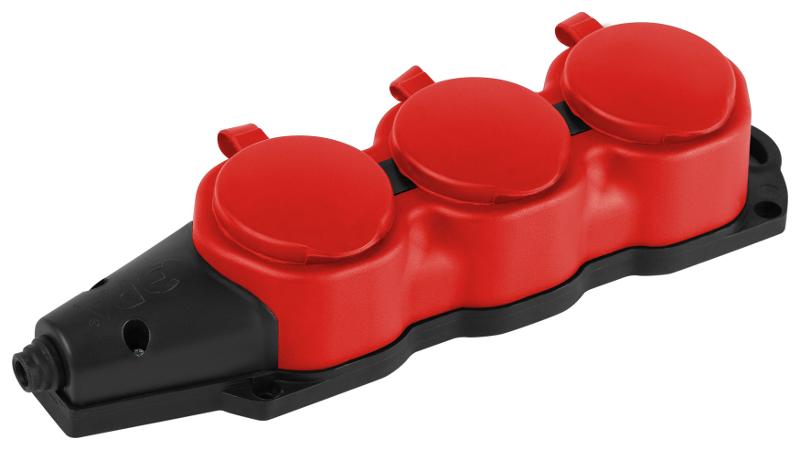 Колодка  KX-3e-RED-IP44 каучуковая с заземлением 3 розетки 16A IP44 красная | Б0068393 | ЭРА — ЭРА (Энергия света)