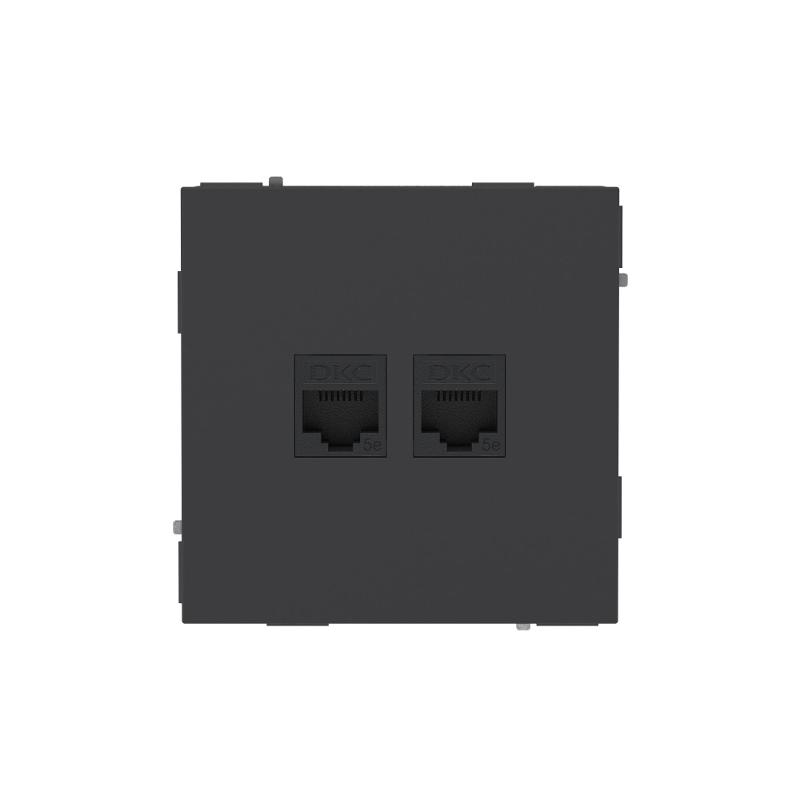 Компьютерная розетка RJ-45 без шторки, кат.5е двойная, KANT, черный уголь | 7012664 | DKC — миниатюра 1