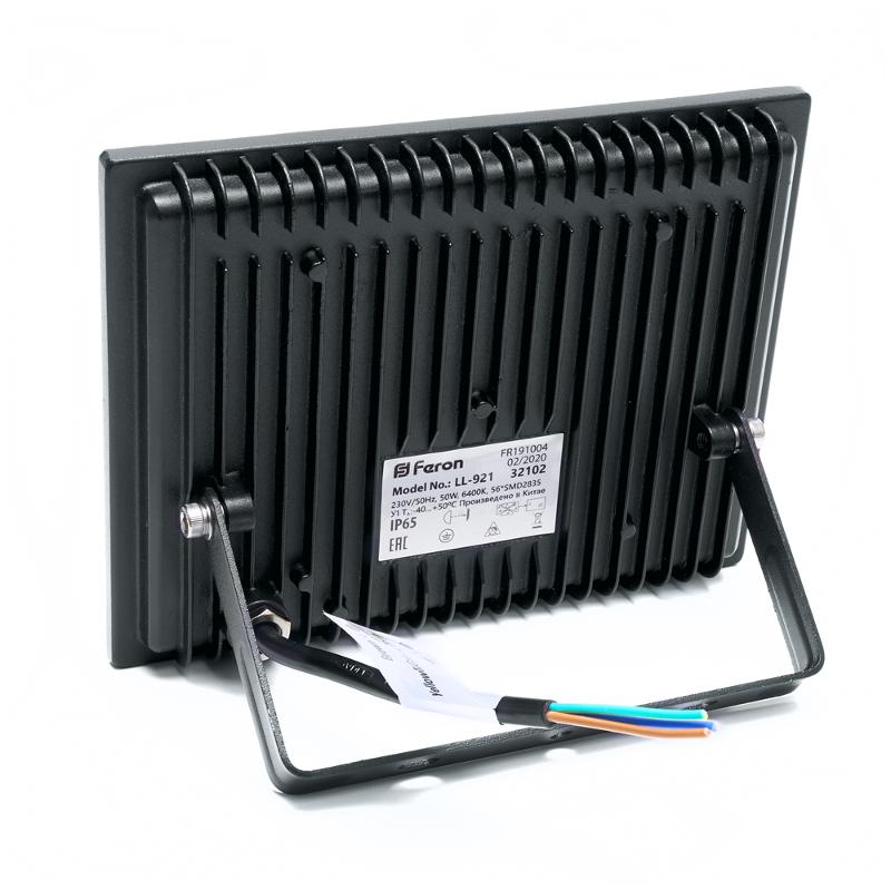 Прожектор светодиодный LL-921 2835 SMD 50W 6400K IP65 AC220V/50Hz, черный 167*198*28 мм | 32102 | FERON — миниатюра 5
