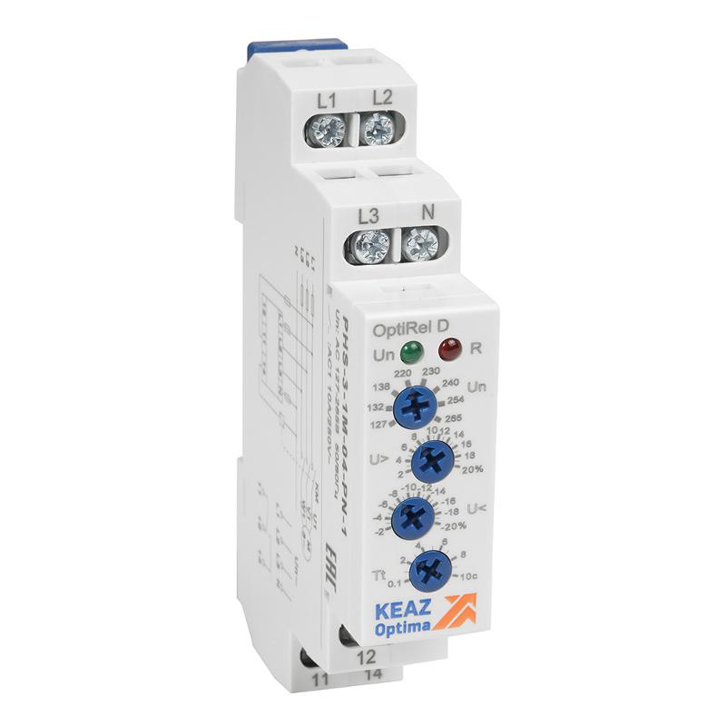 Реле контроля фаз OptiRel D PHS-3-1M-04-PP-2 повышенного/пониженного 3Ф 2СО | 331998 | КЭАЗ — КЭАЗ (Курский электроаппаратный завод)