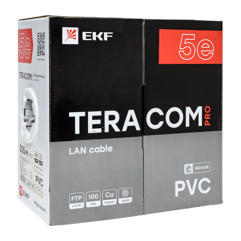 Кабель витая пара TERACOM PRO Cat.5E F/UTP 4 пары solid 24AWG цвет серый упак. 305м | TRP-5EFTP-04PVC-GY-IN3 | EKF — миниатюра 9