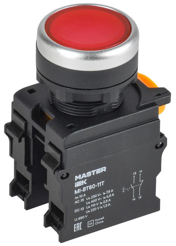 Кнопка с фиксацией d=22мм 1NO+1NC красная MASTER | MI-BT60-11T-3-21-K04 | IEK — IEK (ИЭК)