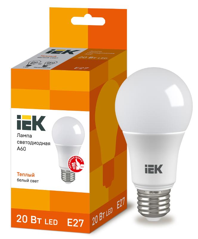 Лампа светодиодная LED 20Вт Е27 220В 3000К A60 груша | LLE-A60-20-230-30-E27 | IEK — IEK (ИЭК)