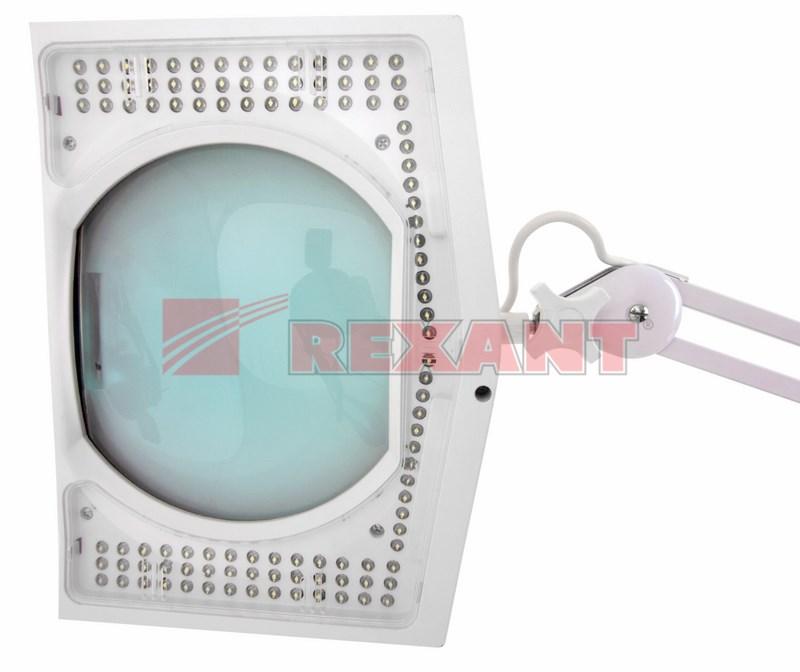 Лупа на струбцине , квадратная, 5D, с подсветкой 108 LED, белая | 31-0513 | REXANT — миниатюра 2