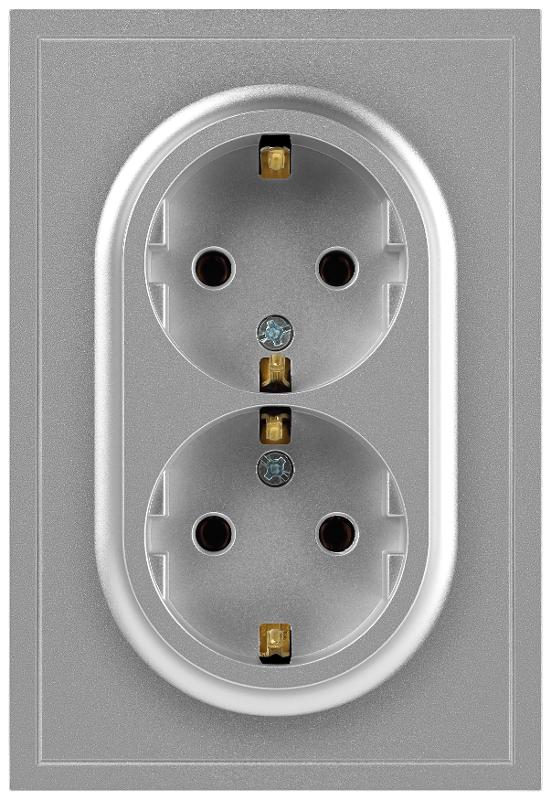 Розетка Galaxy 15-2104-03 с заземлением двойная 2X2P+E Schuko 16А-250В IP20 алюминий | Б0070681 | ЭРА — миниатюра 3