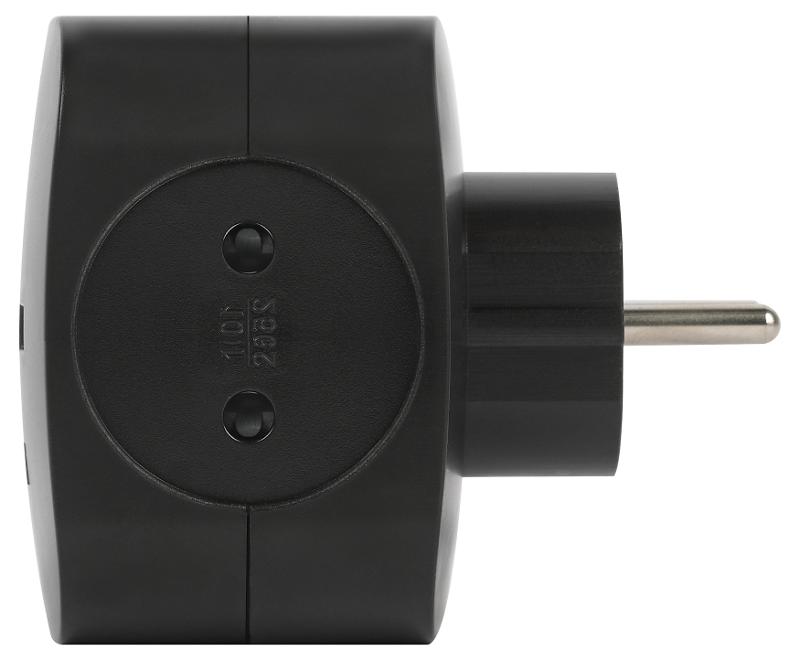 Разветвитель электрический ЭРА SP-4-USB-B на 4 розетки + 2xUSB 2400mA, без заземл 10А (черный)  | Б0049536 | ЭРА — миниатюра 4