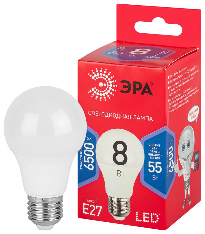 Лампа светодиодная ЭКО LED A60-8W-865-E27 R (диод, груша, 8Вт, хол, E27) | Б0045323 | ЭРА — миниатюра 1