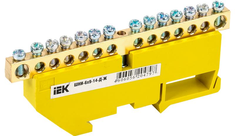 Шина PE "земля" на DIN-изоляторе ШНИ-6х9-14-Д-Ж | YNN10-69-14D-K05 | IEK — IEK (ИЭК)