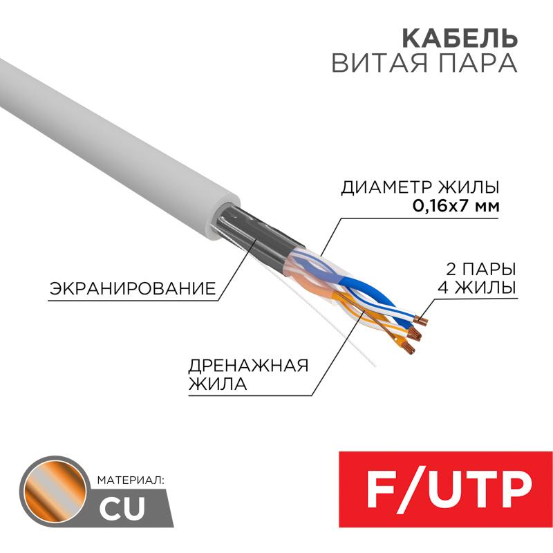 Кабель FTP  2PR  24AWG  CAT5e  305м  STRANDED | 01-0125 | REXANT — REXANT