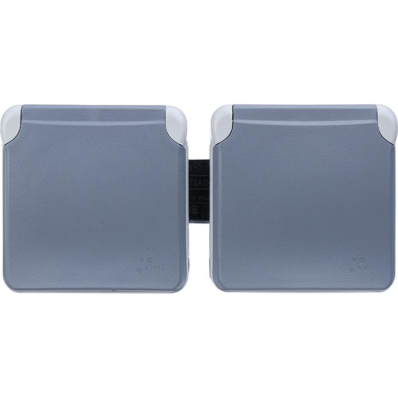 Plexo Серый Розетка с/з 2-ая гориз. с крышкой 16А IP55 — миниатюра 3