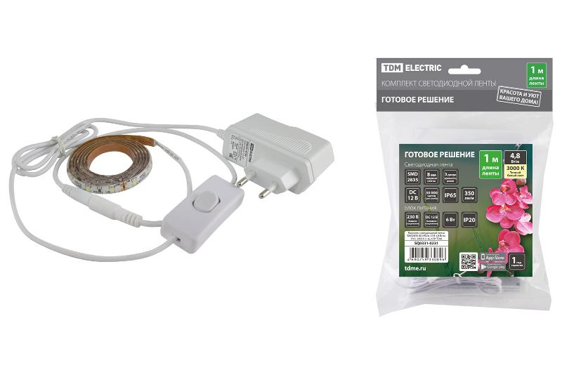 Комплект светодиодной ленты SMD2835-60 LED/м-12 В-4,8 Вт/м-IP65-3000 К (1 м), 6 Вт | SQ0331-0231 | TDM — фото 1 | Sento