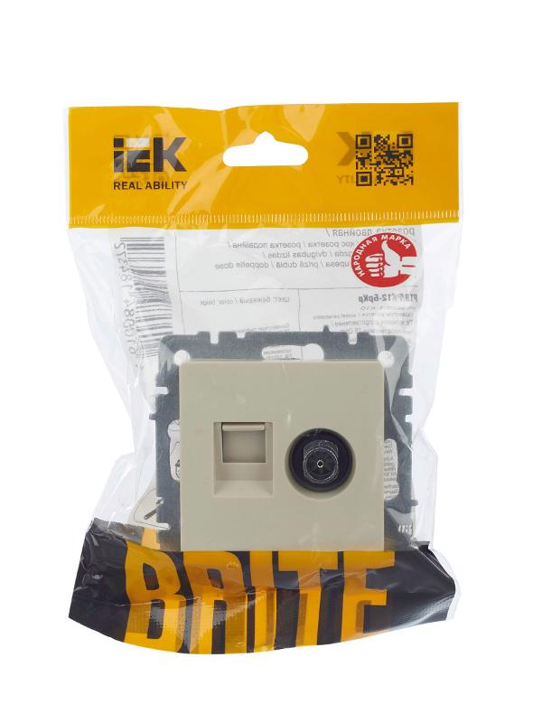 BRITE Розетка двойная TV+RJ45 кат.5E РТВ/РК12-БрКр бежевый | BR-AK20-1-K10 | IEK — миниатюра 7