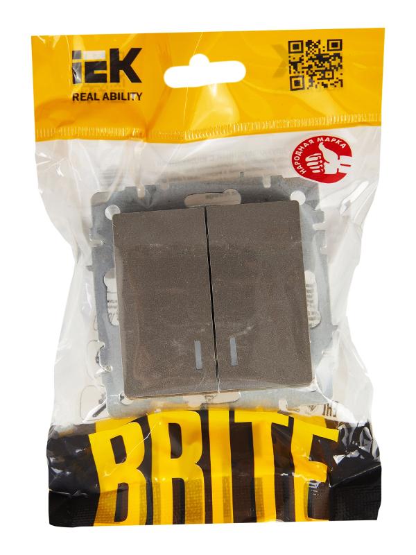 BRITE Выключатель 2-клавишный с индикацией 10А ВС10-2-1-БрС сталь  | BR-V20-1-10-K46 | IEK — миниатюра 6