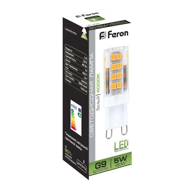 Лампа светодиодная LB-432 (5W) 230V G9 4000K 16x50mm | 25770 | FERON — миниатюра 3