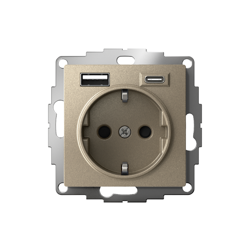AtlasDesign Розетка 16А c 2 USB A+C, 5В/2,4А/3,0А, 2х5В/1,5А, механизм, Шампань | ATN000532 | SE — миниатюра 2