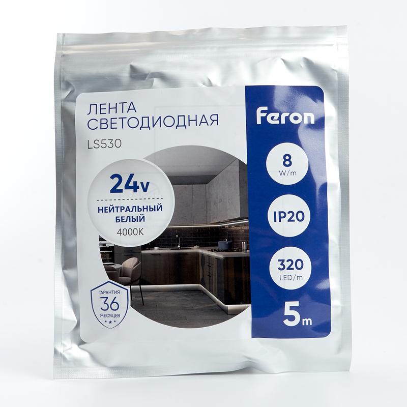 Светодиодная LED лента Feron LS530, 320SMD(2110)/м 8Вт/м 24V 5000*8*1.8мм 4000К | 48264 | Feron — миниатюра 6
