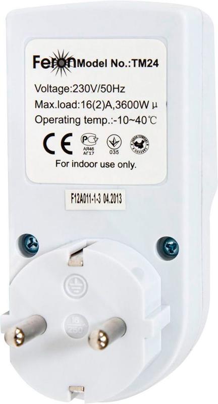 TM24 3600W/16A 230V розетка с таймером (недельная) | 23257 | FERON — миниатюра 3