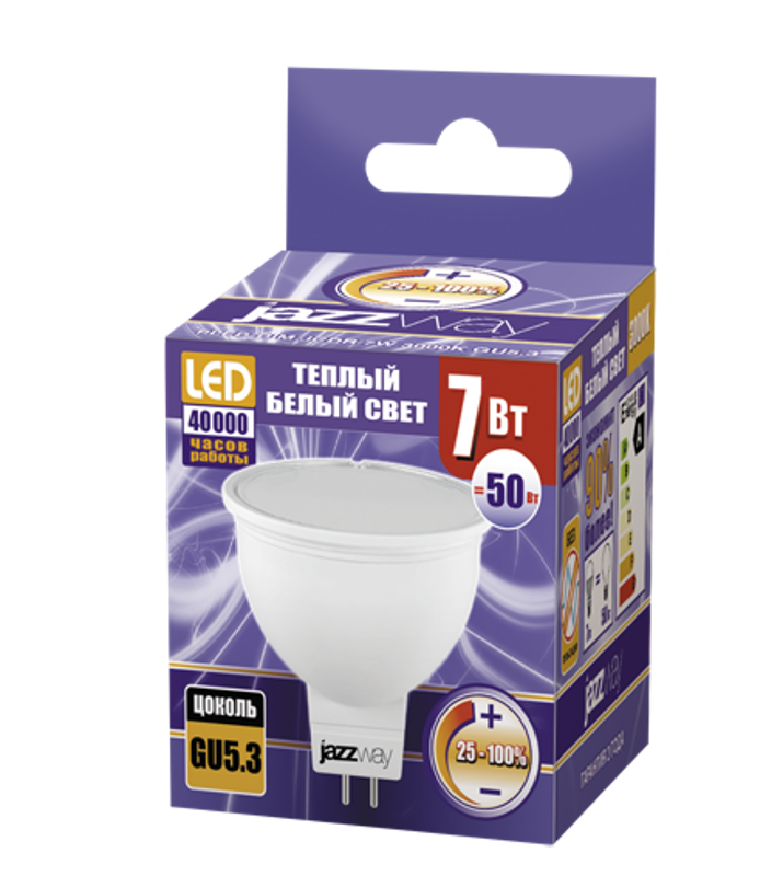 Лампа светодиодная LED 7Вт GU5.3 220В 3000К PLED- DIM JCDR отражатель (рефлектор) | 1035400 | Jazzway — миниатюра 2