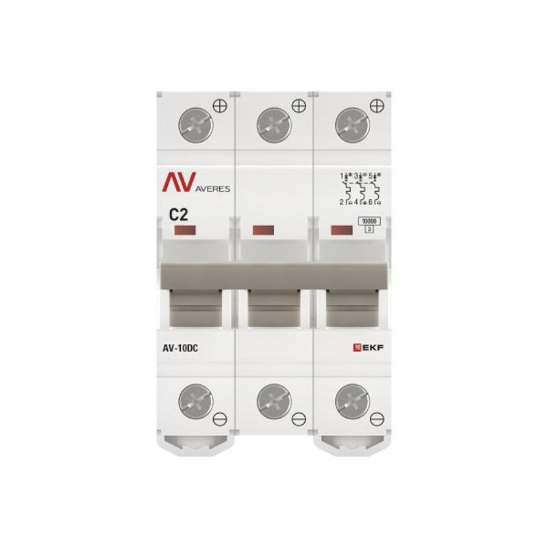 Выключатель автоматический AV-10 DC 3P 2A (C) 10kA  AVERES |mcb10-DC-3-02C-av| EKF — миниатюра 10
