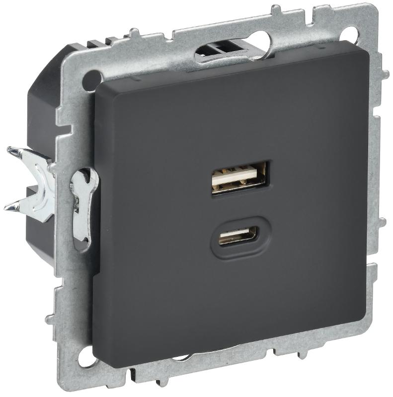 BRITE Роз. USB A+C 45Вт высокоск. зар. РЮ11-2-БрГ граф. | BR-U22-045-K53 | IEK — миниатюра 1