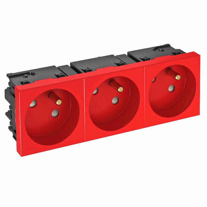 Розетка тройная 33° Modul45connect, франц. стандарт, 250 В, 16A (красный) (STD-F3C SRO3) | 6120698 | OBO Bettermann — OBO Bettermann