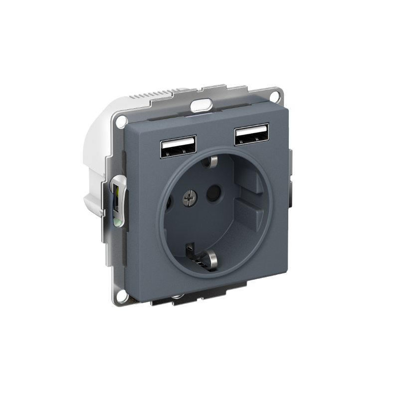 AtlasDesign Грифель Розетка 16А c 2 USB A+A, 5В/2,4А, 2х5В/1,2А, механизм | ATN000730 | SE — Systeme Electric