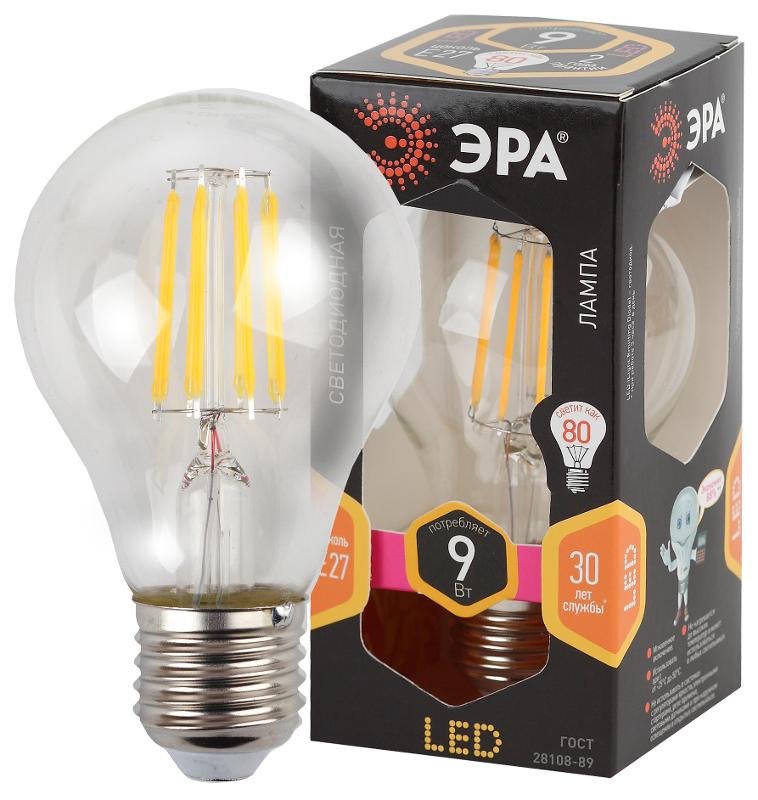 Лампа светодиодная F-LED A60-9W-827-E27 (филамент, груша, 9Вт, тепл, Е27) | Б0043433 | ЭРА — миниатюра 1