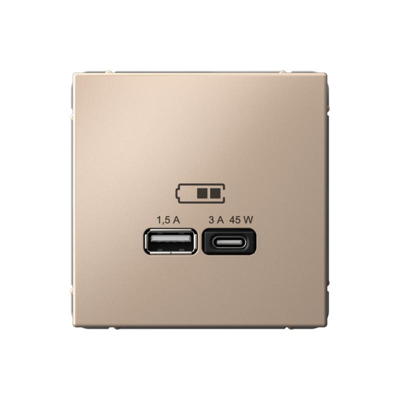 ArtGallery Песочный Розетка USB A + тип-C 45Вт высокоскор.заряд. QC, PD, механизм | GAL001229 | SE — миниатюра 1