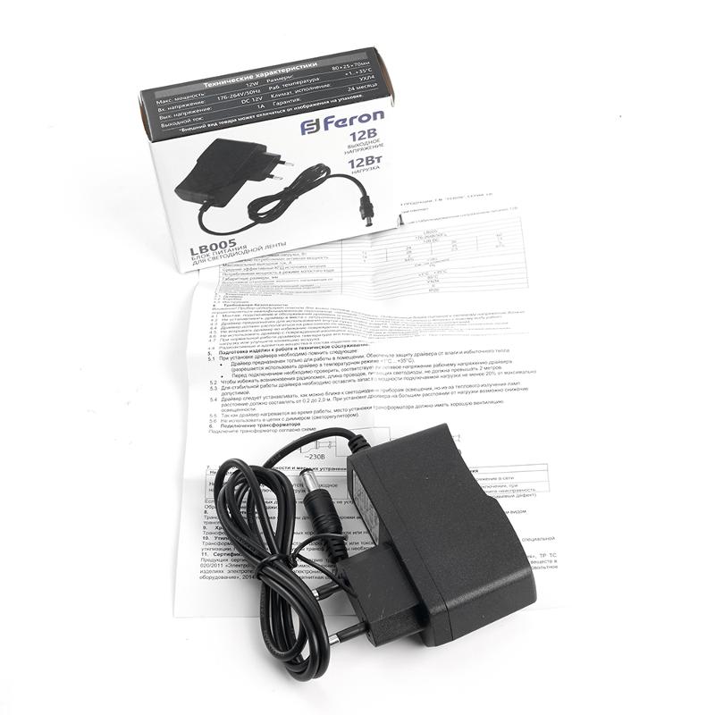 Трансформатор электронный для светодиодной ленты 12W 12V (драйвер), LB005 FERON | 48050 | FERON — миниатюра 4