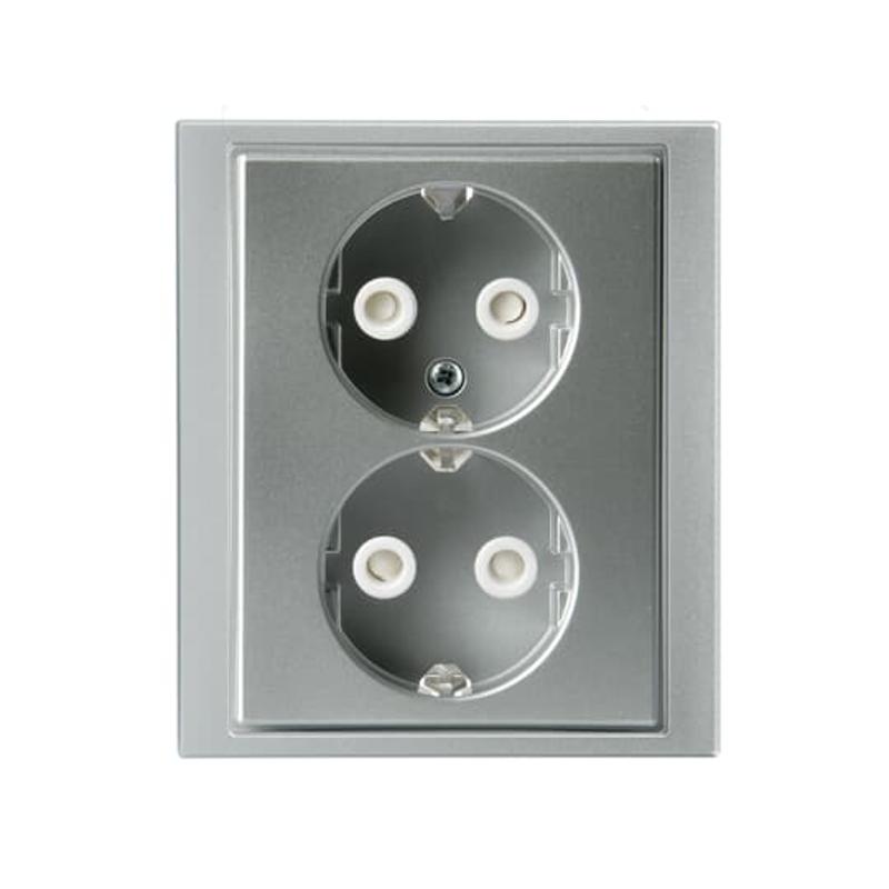 Розетка Double Shuko 16А 230В, c рамкой, Impressivo, алюминий | 302EUJ-83  | 2TKA00000442 | ABB — ABB
