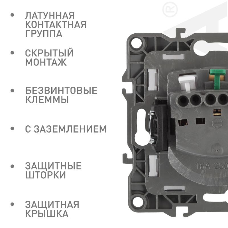 Розетка 12-2103-06 с заземлением со шторками с крышкой, 16АХ-250В, чёрный — миниатюра 2