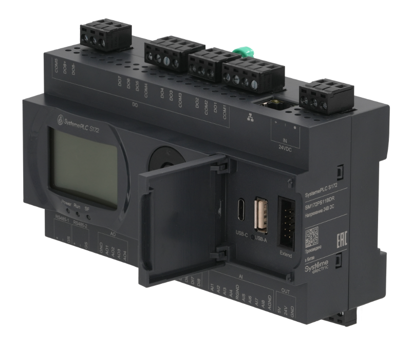 ПЛК S172; 24 VDC; дисплей; 28 IO: 8 DI, 8 DO (реле), 8 AI, 4 AO; 2xRS485, 1xRJ45 | SM172PS11BDR | SE — миниатюра 2