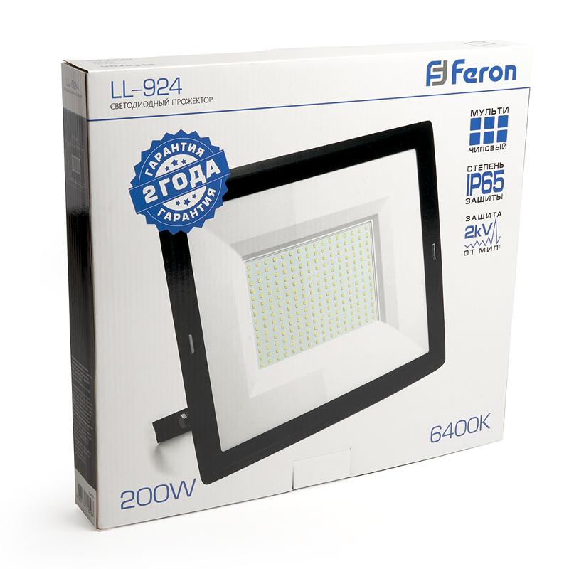 Прожектор светодиодный LL-924 200W 6400K IP65 AC220V/50Hz, черный 346*439*56 мм | 29499 | Feron — миниатюра 5