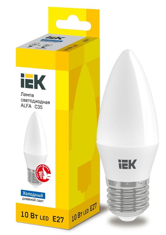 Лампа светодиодная  ALFA C35 свеча 10Вт 230В 6500К E27 | LLA-C35-10-230-65-E27 | IEK — фото 1 | Sento