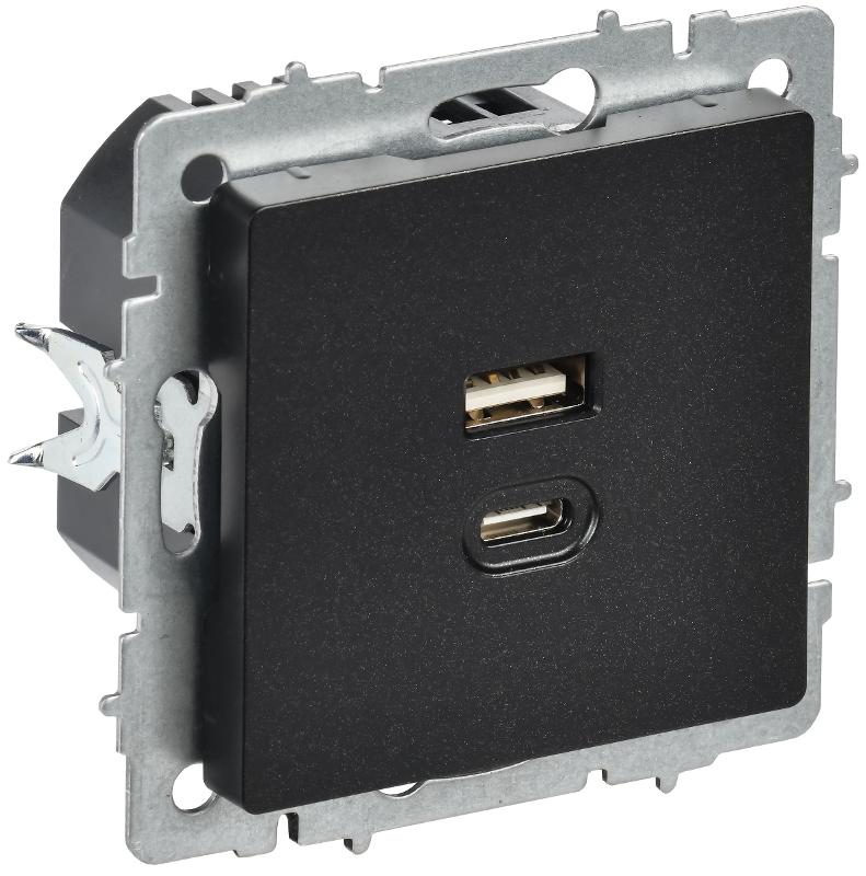 BRITE Роз. USB A+C 45Вт высокоск. зар. РЮ11-2-БрЧ черн. | BR-U22-045-K02 | IEK — IEK (ИЭК)