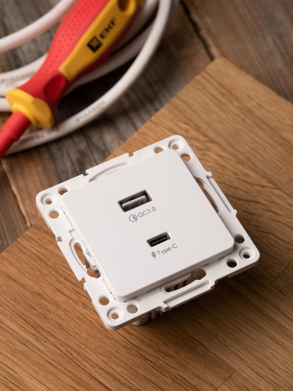 Стокгольм Механизм Розетки с 2USB type-A + type-C белый PROxima | EYR-2USB-type-C | EKF — миниатюра 6